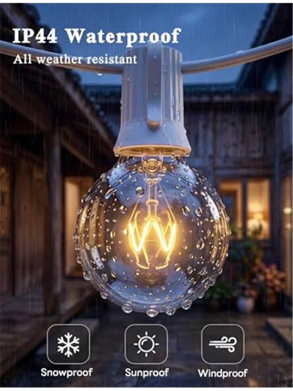 25FT Outdoor White String Lights, G40 Globe Patio Lights with 27 Clear G40 Bulbs